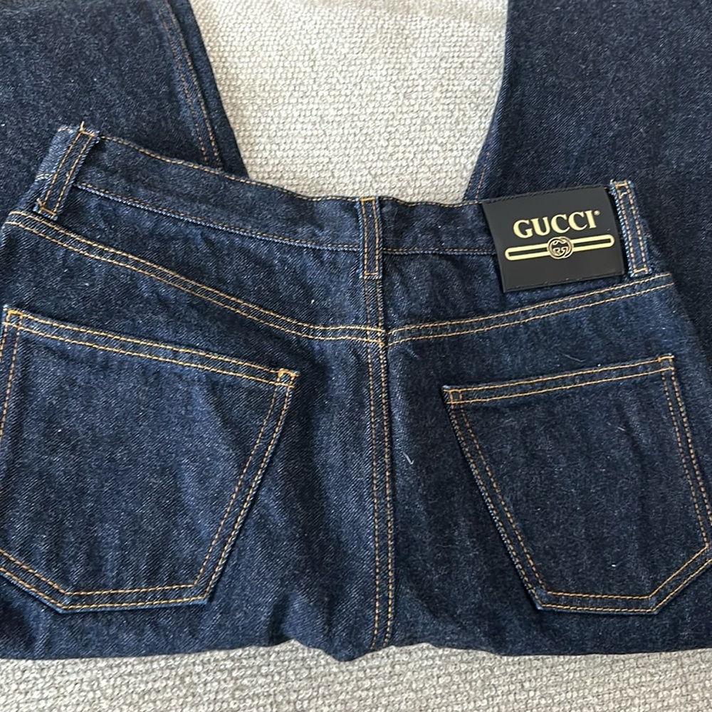 - Gucci GG Pattern Cuff Jeans Dark Blue Camel * these are authentic* - Picture 5 of 9